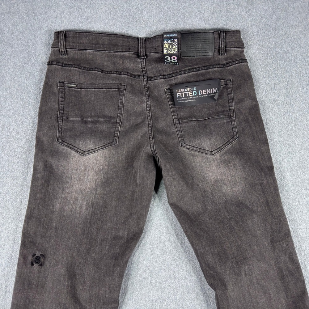 Serenede Jeans Mens 38x27 Straight Leg Black Distressed Denim Stretch Grunge